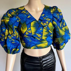 African Print Wrap Top with Puff Sleeves.