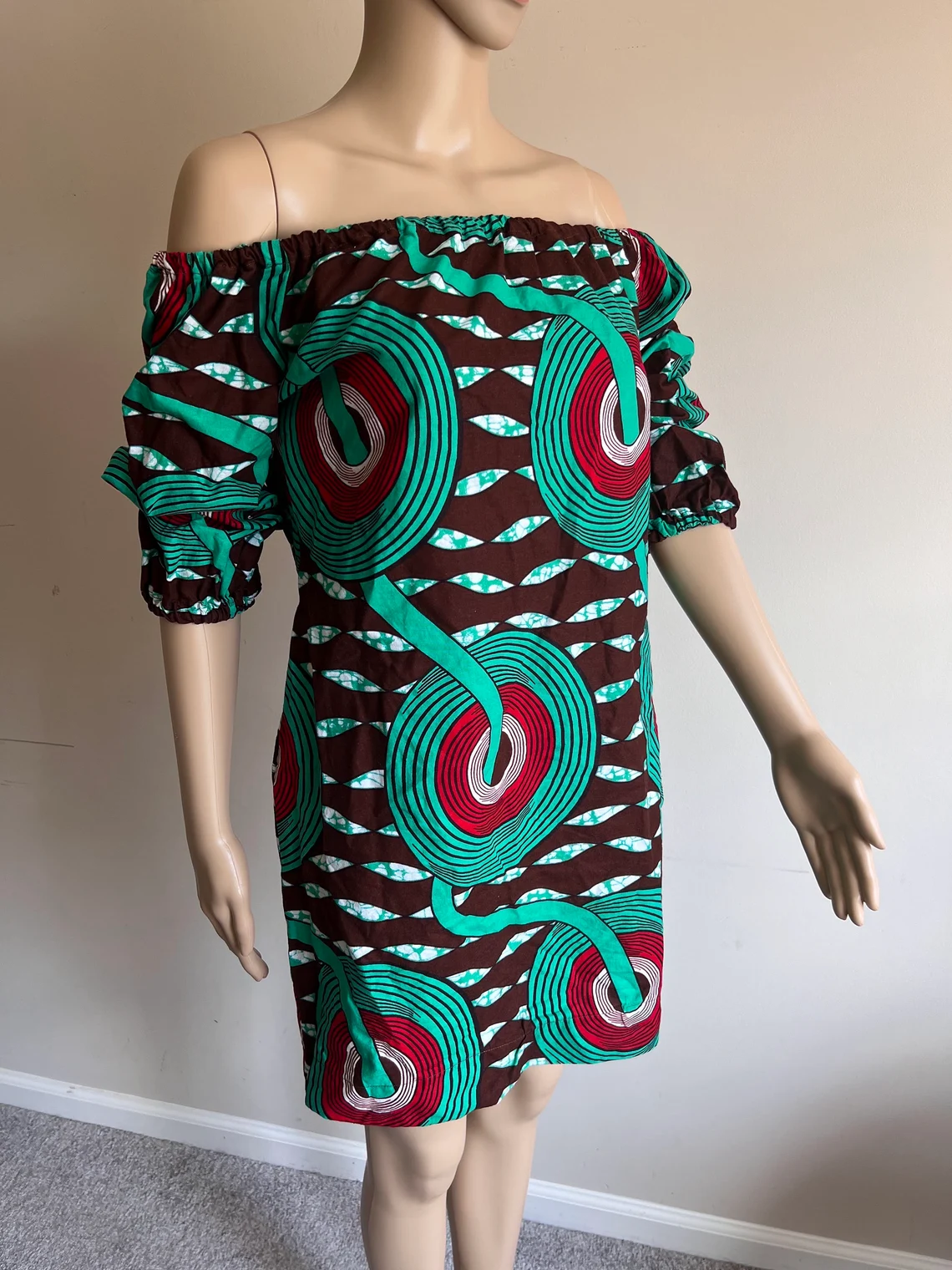 African Print Off Shoulder Dress - Image 7
