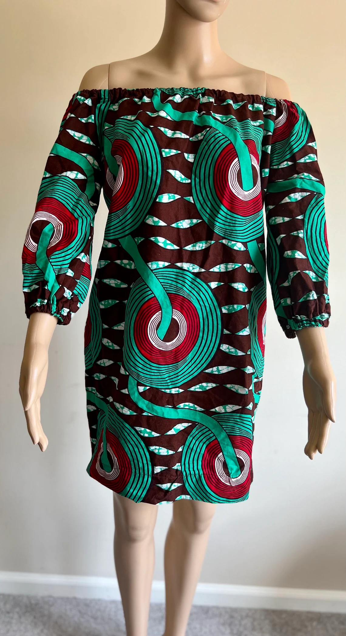 African Print Off Shoulder Dress - Image 2
