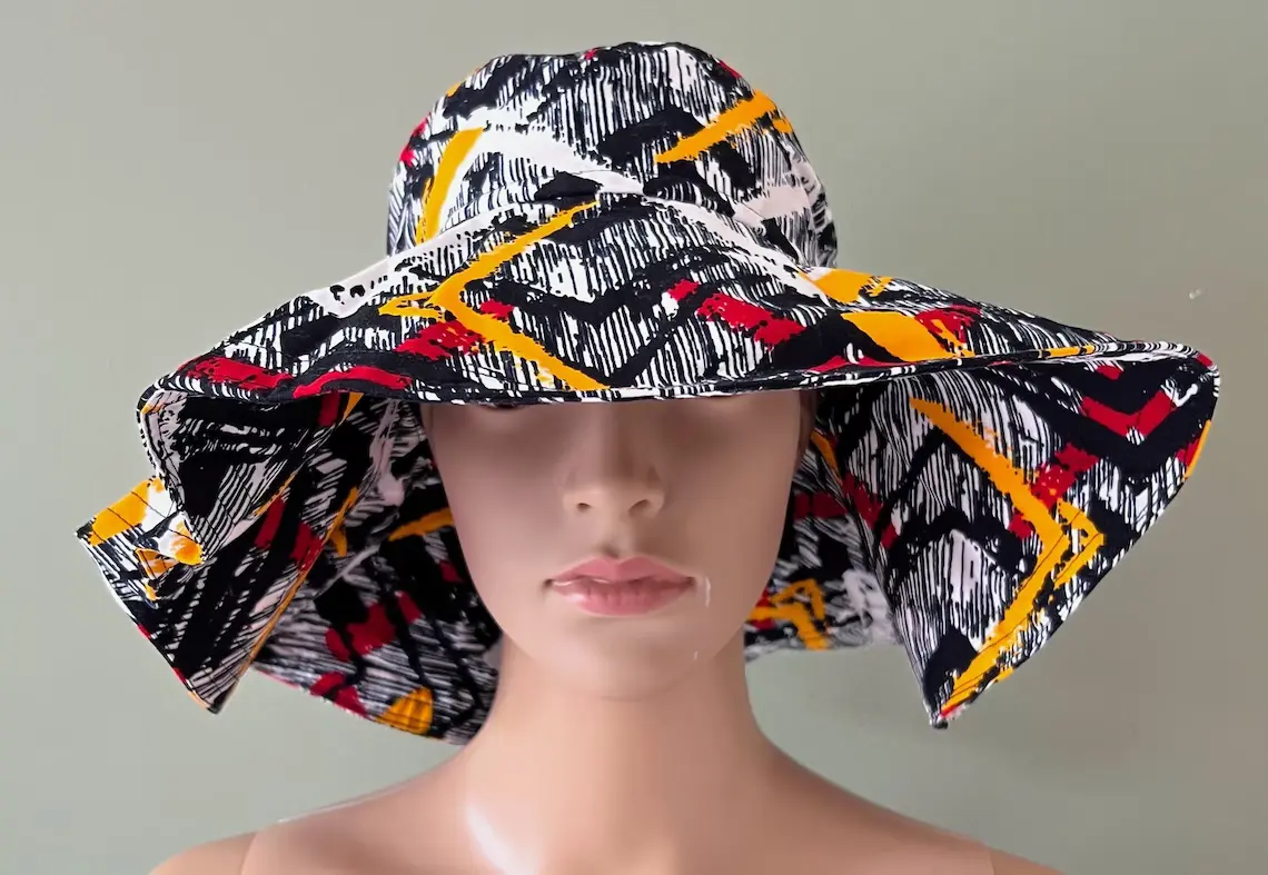 Bucket Hat with Wide Brim, African Print Bucket Hat