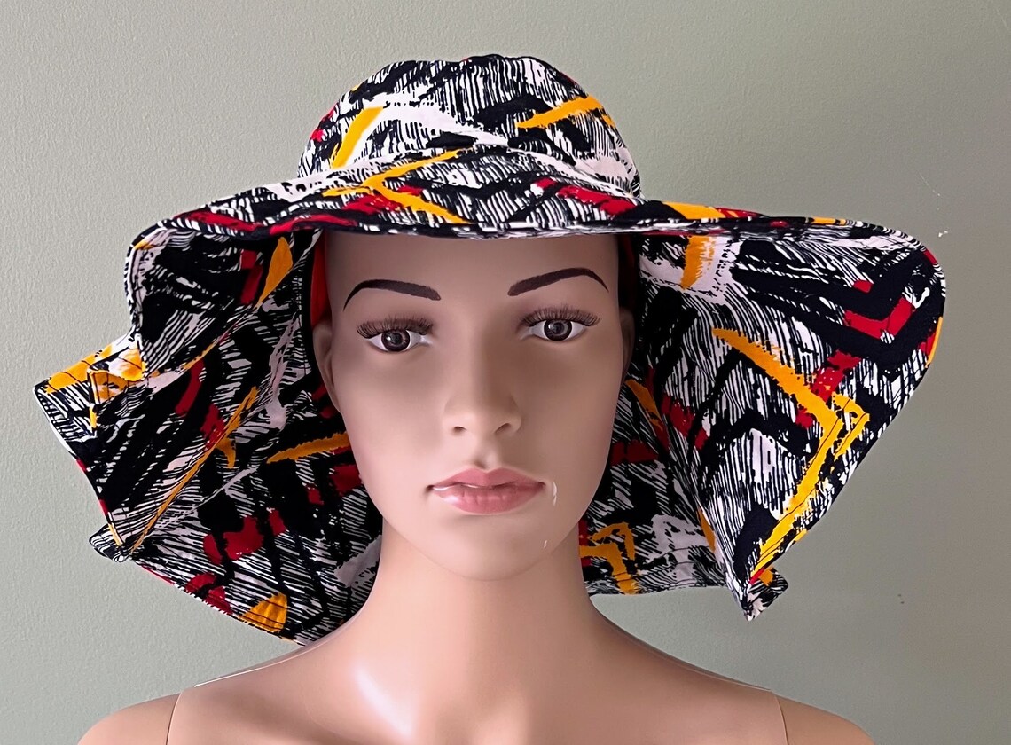 Bucket Hat with Wide Brim, African Print Bucket Hat - Image 6