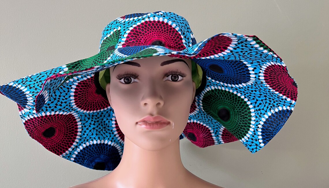 Bucket Hat with Wide Brim, African Print Bucket Hat - Image 4